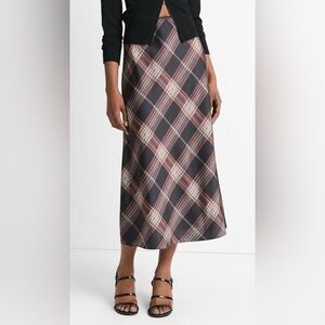 Vince Plaid Satin Slip Skirt